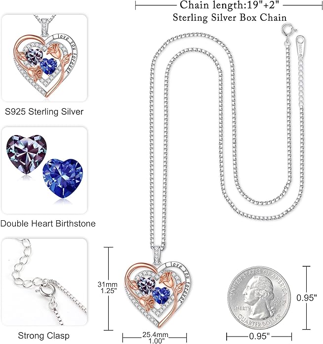 Iefil Valentines Day Gifts for Her - Sterling Silver Birthstone Necklace Anniversary Birthday Gifts for Her Wife Mom Daughter