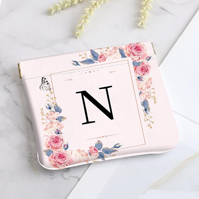 2Pcs Initial Letter PU Leather Small Squeeze Coin Purse Pouch Mini coin Bag Unique And Cute Wallet Cosmetic Bags For Women Girls Men Change Bag Letter N