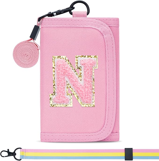 Christmas Gifts for Girls 3 4 5 6 7 8 9 10 11 12 Years Old Kids Wallet Cute Initial Coin Purse Toddler Wallet with Magic Sticker (Pink, N)