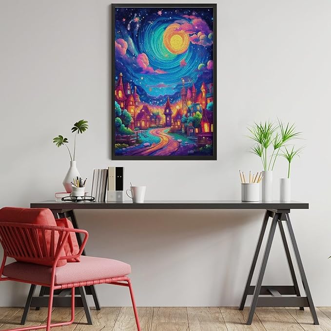 Jigsaw Puzzles for Adults 1000 Piece - Color Dream Town Themed Wooden Puzzles，Puzzle Games Challenge Puzzles，Educational Games，Family Puzzles，Unique Gifts for Wall Art