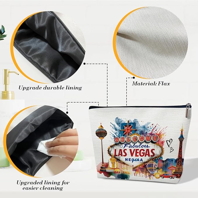Las Vegas Travelling Gifts Makeup Bag, City Travel Cosmetic Bag for Purse, Watercolor Gifts, Las Vegas Souvenir, Trip Favors for Traveller, Travelling Lovers, City Themed Organizer