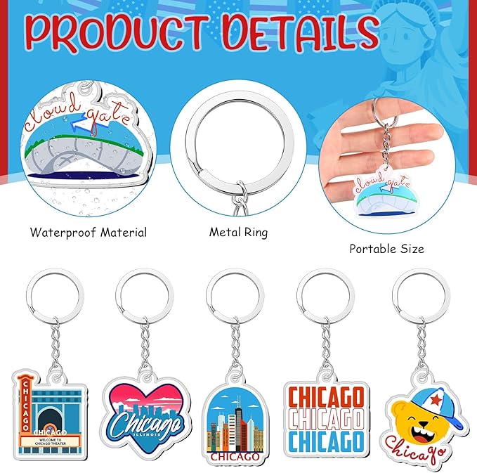 Landical 18/54Pcs Acrylic US Keychain Bulk USA City States Key Ring Florida California Chicago San Francisco Gift Souvenir