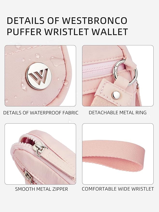 WESTBRONCO Wristlet Wallets for Women Nylon Quilted RFID Wallet with 3 Zipper Purse for Travel