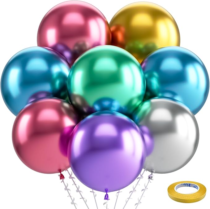 Bezente Metallic Chrome Giant Balloons 36 Inch - 8 Pack Jumbo Assorted Latex Balloons Large Round Colorful Party Balloons for New Years Birthday Bridal Shower Wedding Decorations 2026
