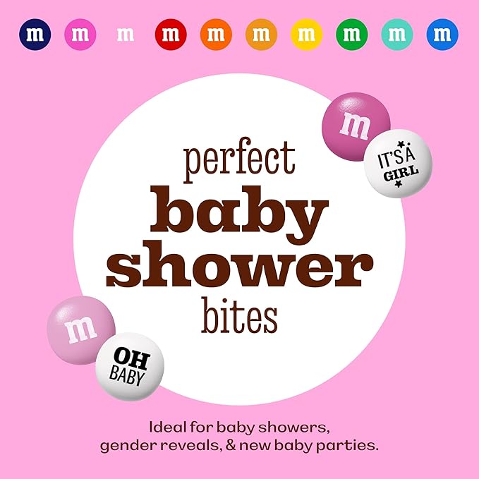 M&M'S World Baby Girl Milk Chocolate Favors 20 Packs 0.75oz each with Pink and White M&M'S for Girl Baby Showers Gender Reveal Parties and Guest Giveaways