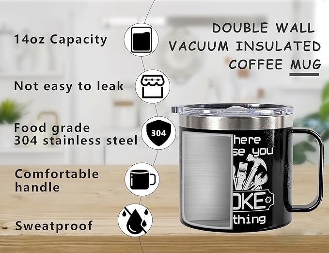 Mechanic Gifts for Men Mechanics & Handyman Dads - I'm Here Because You BROKE Something Mechanic Mug 14oz- Maintenance Man Gifts Vacuum Insulated Stainless Steel Cup with Handle