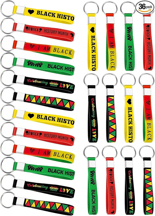 36Pcs Black History Month Gifts Bulk 6 Designs Keychains for Black History Month Celebrations Freedom Day Office Patriotic Party Favors Gift Bag Fillers