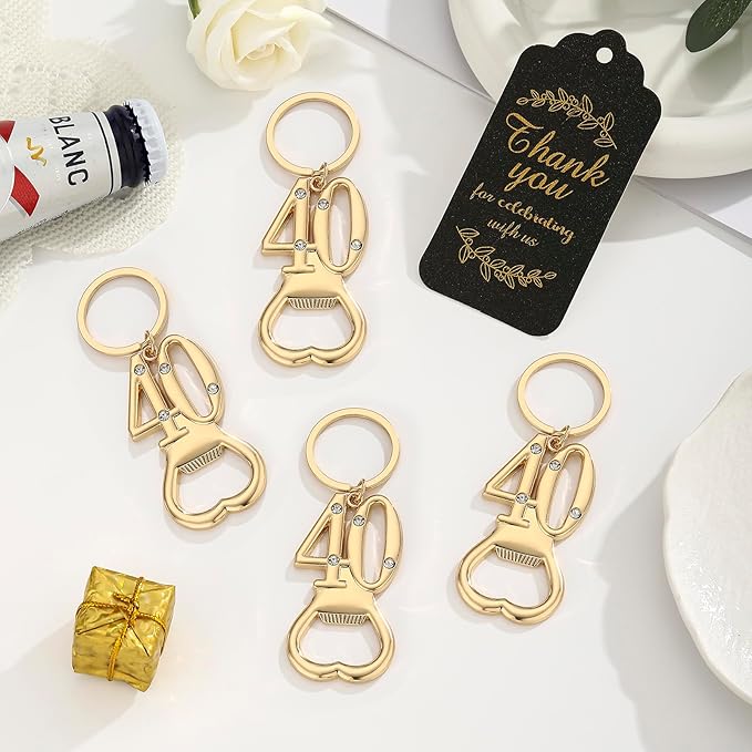 24 pcs 40th Gold Keychain Bottle Opener 40 Birthday Party Favors for Guests,40th Beer Bottle Opener Favors Bulk for Birthday Anniversary Souvenirs Party Decor Supplies (Gold 40th)