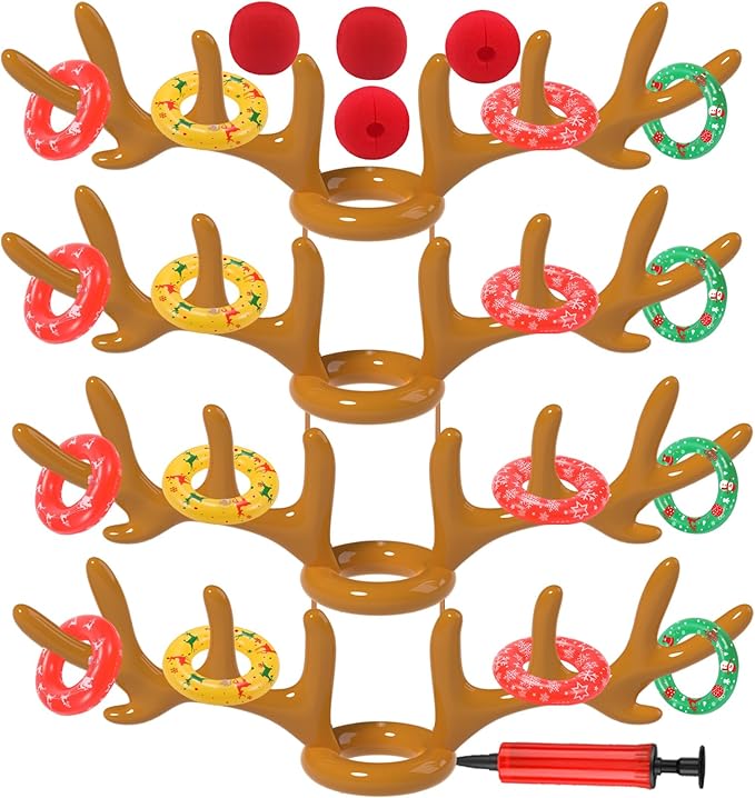 Christmas Games Decorations, Inflatable Reindeer Antler Ring Toss Game, Stocking Stuffers for Men Women Kids Teens Adults, Christmas Party Games Fun Xmas Gifts Carnival Holiday Family