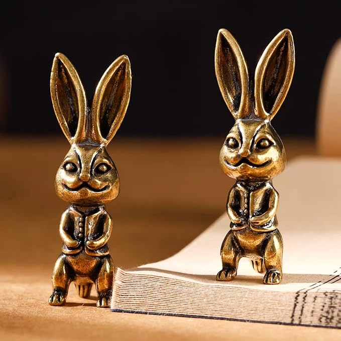 Brass Animals Figurine Decorative,Solid Copper Decorations,Metal Statue,Pure Brass Mr. Long Eared Rabbit Statue, Exquisite Decor Figurine，Ideal Decor for Home, Office, or Café