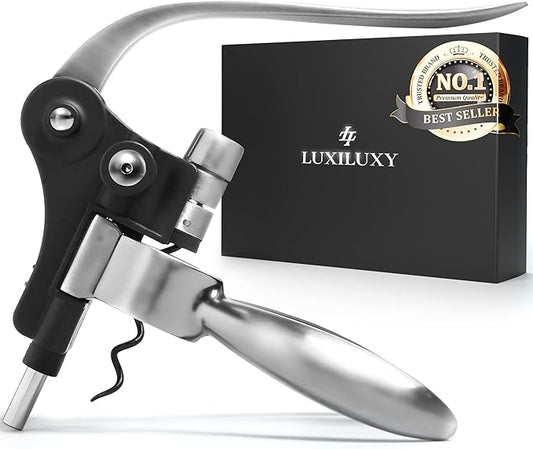 Wine Bottle Opener Corkscrew Set – Luxiluxy [2024 upgraded, does NOT break!] Including Foil Cutter, Bottle Stopper, Opener Stand and Extra Spiral - corkscrews wine opener set- wine opener kit