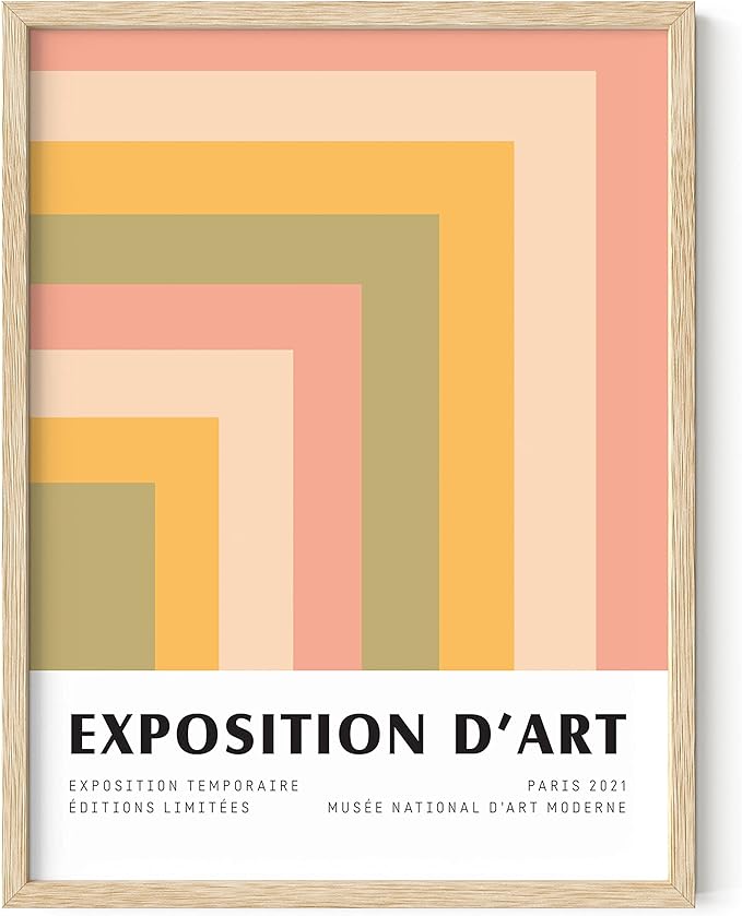HAUS AND HUES Contemporary Framed Art, Danish Pastel Framed Geometric Wall Art, Colorful Framed Art, Colorful Wall Art Framed Pink and Orange Wall Art, Contemporary Wall Art (Beige Framed, 12x16)