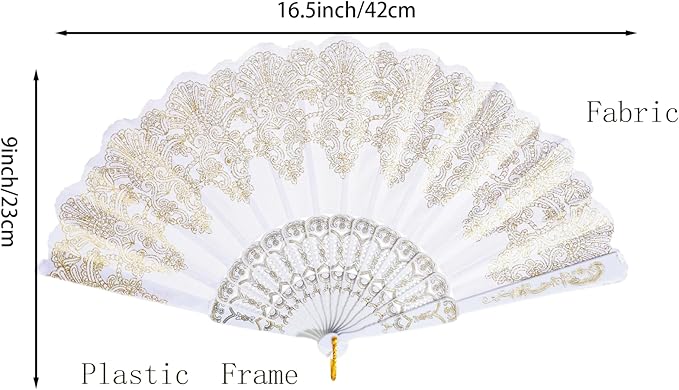 QIRMIZI 10 Pack Folding Handheld Fans,Silk Spanish Fan, Perfect for Weddings, Parties, and Dancing,White