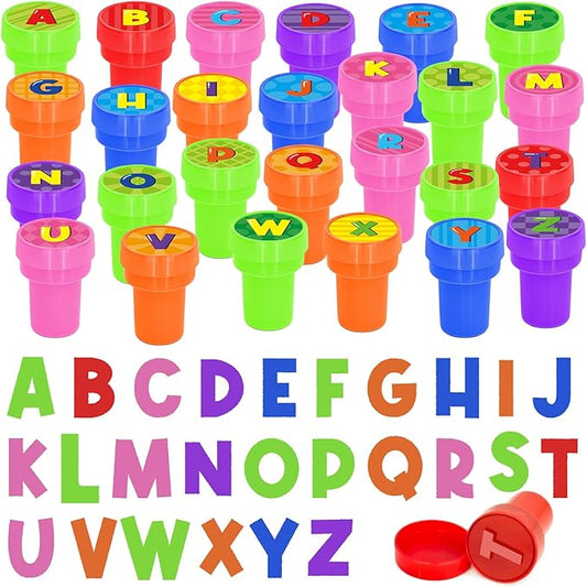 Cinrobiye 26 Pcs Alphabet Stamper, A-Z Letter Stamp Set for Classroom Rewards Birthday Party Favors Preschool Learning Crafts Goodie Bag Fillers pinata