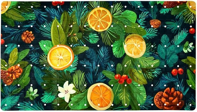 Non Slip Bath Mat for Tub, 15.1 x 26.8 Inch Bathtub Mat Machine Washable Shower Mat with Drain Holes and Suction Cups, Christmas Wreath New Year Pattern