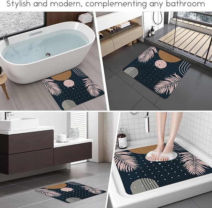 Bathtub Mat Non Slip, Bohemia Square Bath tub Mat Shower Floor Mat with Suction Cups for Adults Kids Elderly 21 X 21 Inch