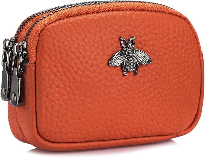 imeetu Women Leather Coin Purse, Small 2 Zippered Change Pouch Wallet