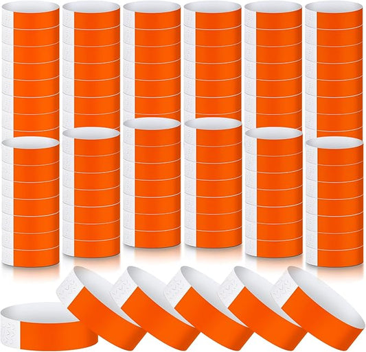 Tudomro 1200 Pack Plastic Paper Wristbands for Events Neon Party Wrist Bands Colored Waterproof Concert Identification Hand Bands Lightweight Adhesive Wristband(Orange)