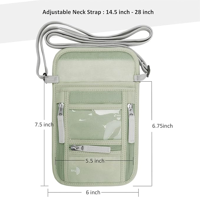 WALNEW Passport Holder Neck Pouch Travel Wallet for Women and Men, RFID Blocking Security Slim Traveling Wallet with Around Neck Lanyard Strap