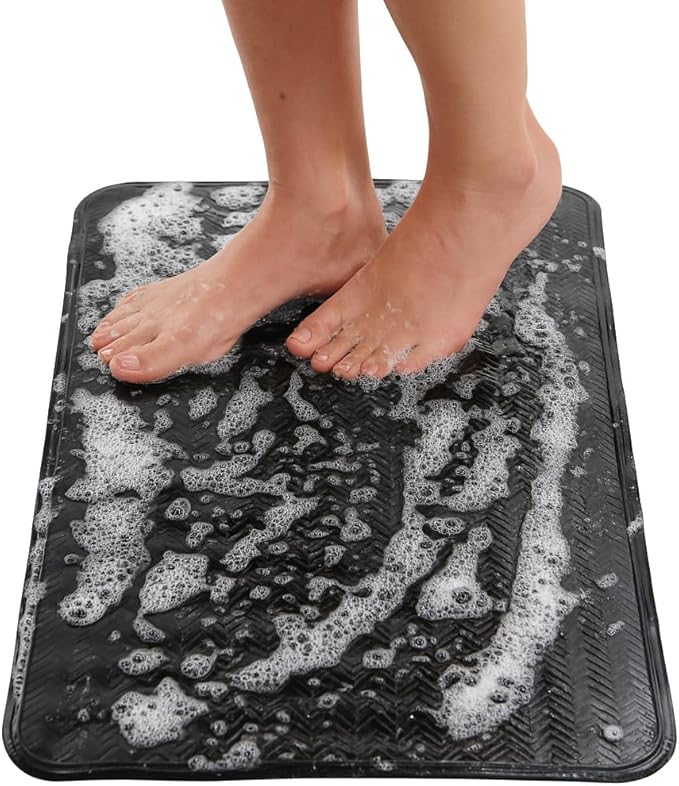 ENKOSI Non Slip Bath Mat for Tub and Shower Floors – Anti Slip Shower Mat with Secure Suction Cup Grip – Soft Black Bathtub Mat for Inside Tubs and Bathroom Shower Stalls (28x16 Black)
