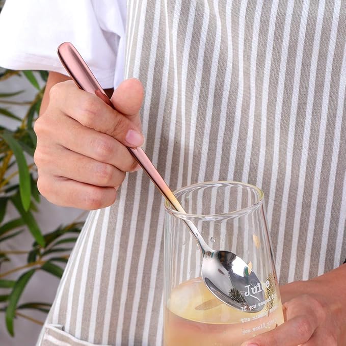 Buyer Star Long Handle Iced Tea Spoons, 8 inch 18/10 Heavy Duty Coffee Spoon Sets for Mixing, Cocktail Stirring, Tea, Coffee, Milkshake, Cold Drink (Gradient Rose Gold)