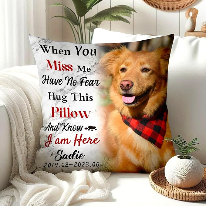 Personalized Memorial Throw Pillow with Photo (Insert Included), Sympathy Gift for Pet Loss, Customized Pillow Pets for Dog Owners (Brown)