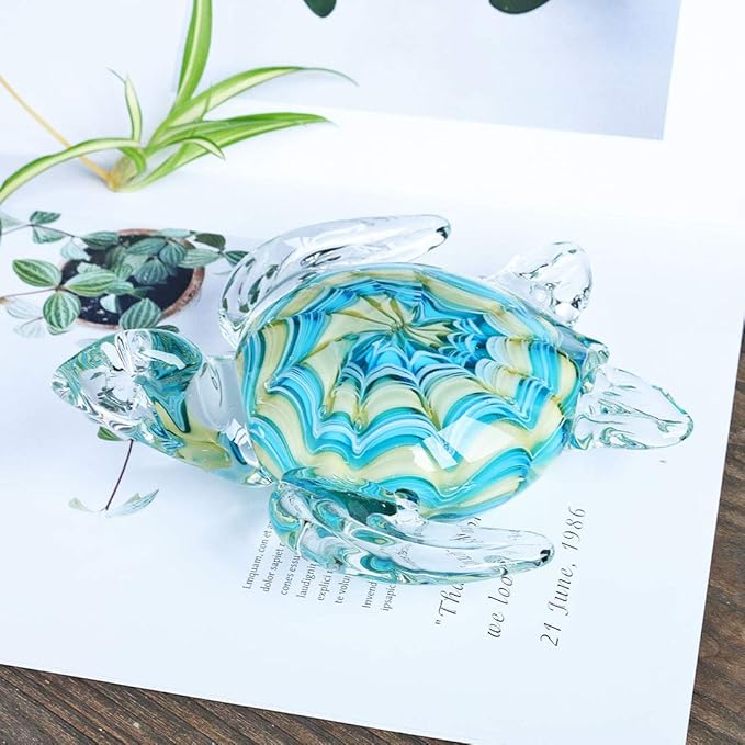 QFkris 6" Blown Glass Sea Turtle Figurine, Handmade Glass Sculpture, Home Decor, Birthdat Present