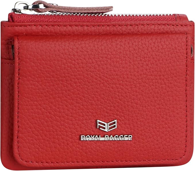 Royal Bagger Genuine Leather Women's Coin Purse - RFID Blocking Small Wallet, Casual Zipper Change Pouch for Daily Use 3200 (Bright Red)