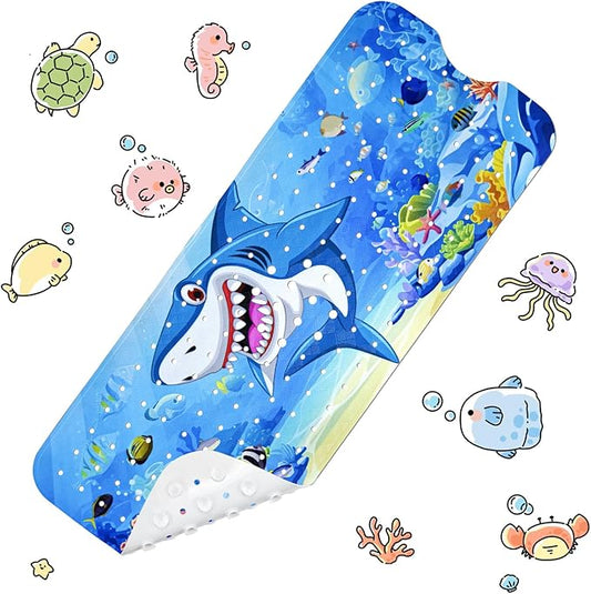 Vanleonet Baby Bath Mat for Tub for Kids, 40''x16'' Bathtub Mat Non Slip, Toddler Shower Mat Non-Slip for Tub with Suction Cups & Drain Holes, Machine Washable, Shark