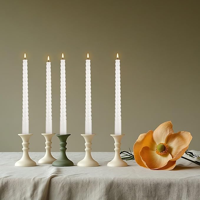 10 Inch White Spiral Taper Candle Set of 12 Pack Unscented Dripless Candlesticks for Valentine's Day,Dinner,Party,Brithday,Wedding,Christmas,and Home Decoration