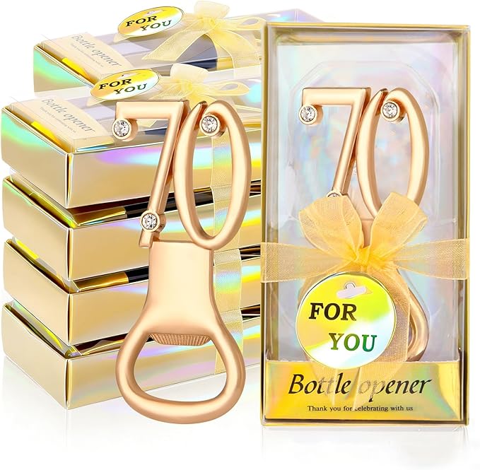 24PCS Gold 70th Bottle Opener for 70th Birthday Favors 70th Gold Wedding Party Gifts 70 Birthday Party Souvenirs or Decorations for Guests (24, 70)