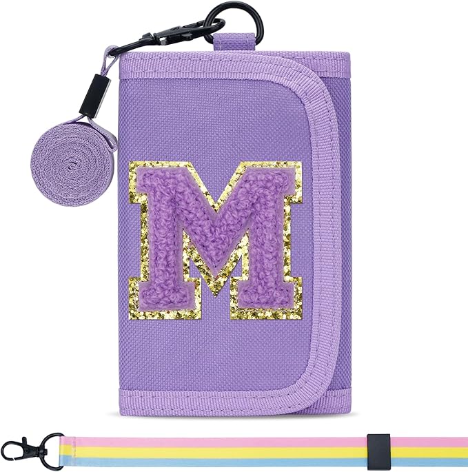 Gifts for Girls 3 4 5 6 7 8 9 10 11 12 Years Old Kids Wallet Cute Initial Coin Purse Toddler Wallet with Magic Sticker (Purple, M)