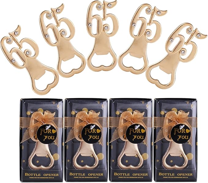 Baseo 24PCS 65th Birthday Favor Bottle Opener for Guests 65th Birthday Party Favors Bottle Opener 65th Bottle Opener Party Souvenirs Favors Gifts Decorations (Black Gold 65)