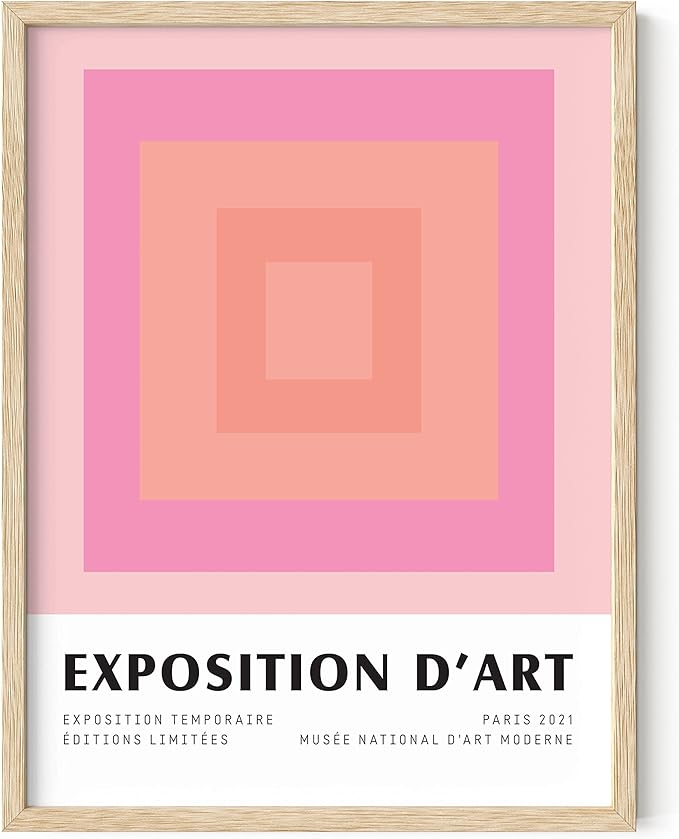 HAUS AND HUES Geometric Wall Art, Pastel Aesthetic Decor, Abstract Pink Framed Prints, Modern Wall Art (Beige Framed, 12"x16")
