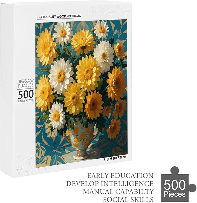 Jigsaw Puzzles for Adults 500 Piece - Chrysanthemum Themed Wooden Puzzles，Puzzle Games Challenge Puzzles，Educational Games，Family Puzzles，Unique Gifts for Wall Art