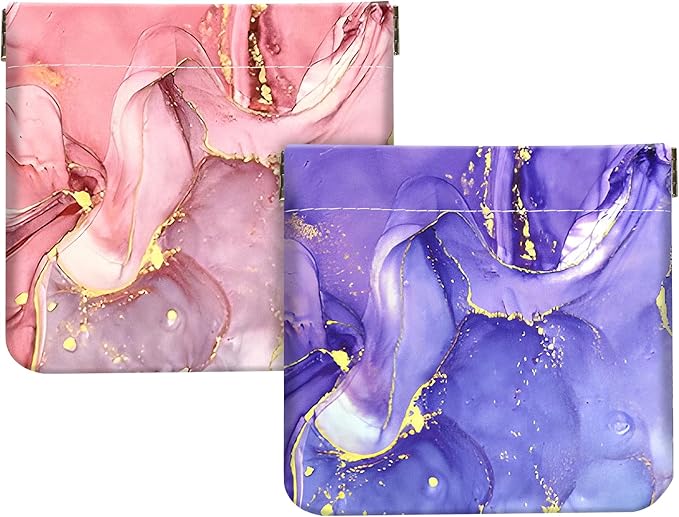 2Pcs PU Leather Small Squeeze Coin Purse Pouch Mini coin Bag Unique And Cute Wallet Cosmetic Bags Change Bag For Women Girls Men Marble Texture Pattern