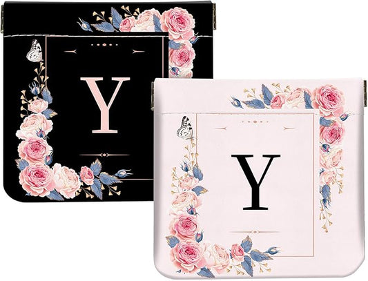 2Pcs Initial Letter PU Leather Small Squeeze Coin Purse Pouch Mini coin Bag Unique And Cute Wallet Cosmetic Bags For Women Girls Men Change Bag Letter Y