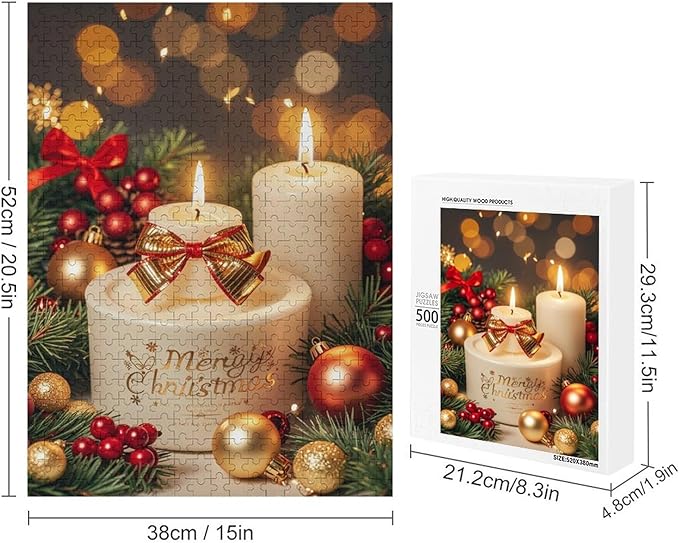 Jigsaw Puzzles for Adults 500 Piece - Christmas Atmosphere Candle Light，Merry Christmas Themed Wooden Puzzles，Puzzle Games Challenge Puzzles，Educational Games，Family Puzzles
