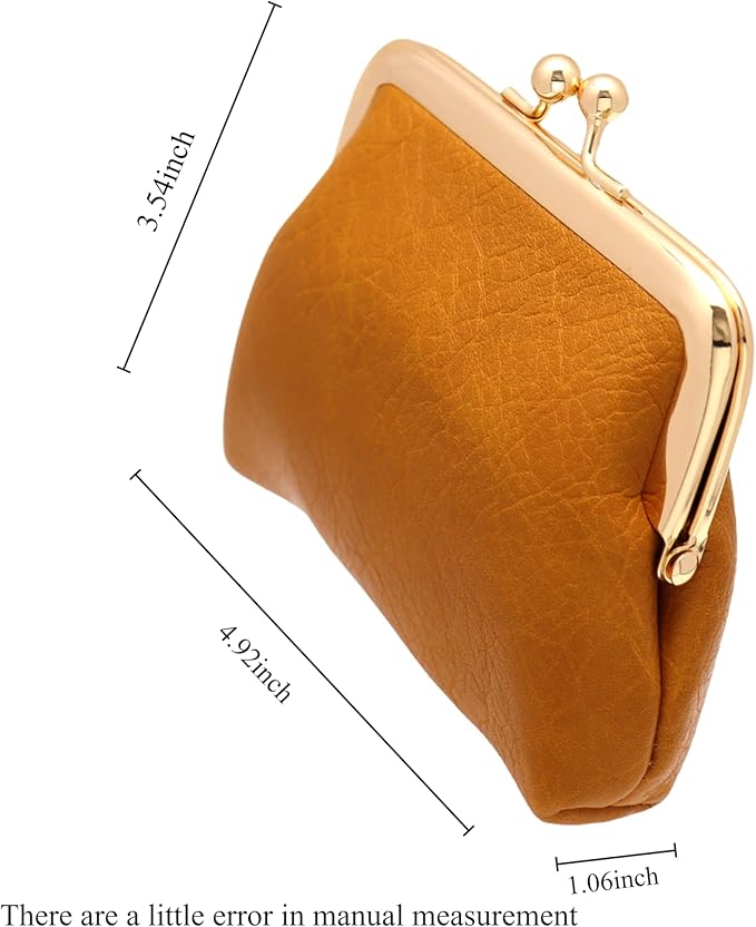 Coin Purse Vintage Bag Lock Wallet Buckle Kiss Lock change purse change holder wallet coin Leather coin wallet(B Yellow)