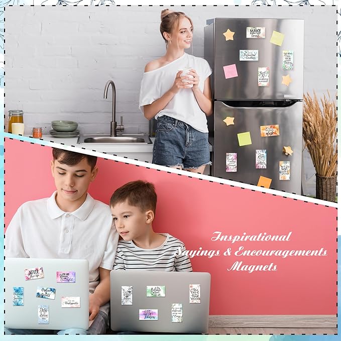 Xuhal 60 Pcs Inspirational Magnets Bulk Rectangle Positive Affirmation Magnets Decals Decorative Inspiring Quotes Fridge Magnetic Stickers for Adults Students Team Motivational Gifts (Watercolor)