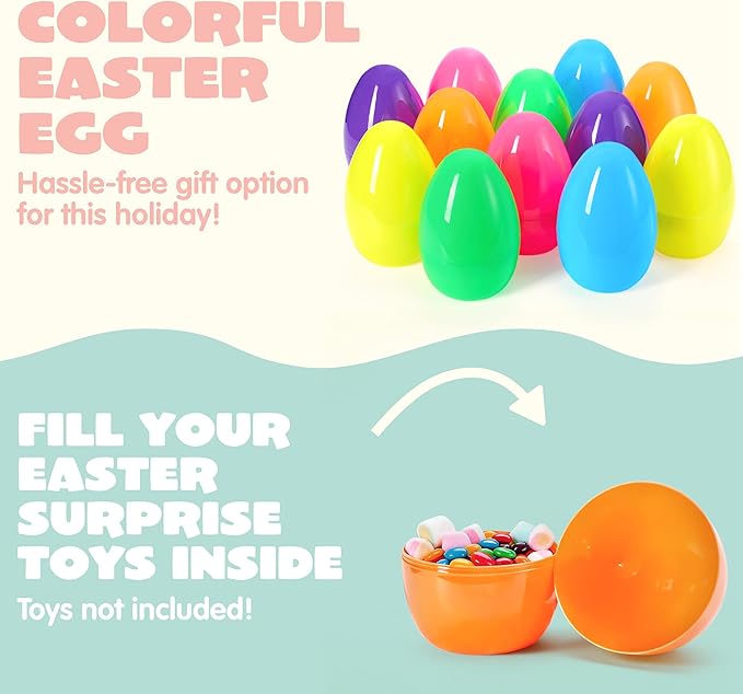 JOYIN 6 PCS 8" Jumbo Plastic Easter Eggs, Colorful Easter Fillable Eggs For Easter Theme Party Supplies, Easter Eggs Hunt, Basket Stuffers Fillers, Classroom Prize Supplies Toy
