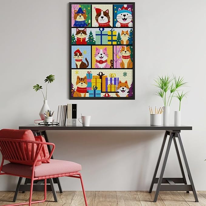 Wooden Puzzle 1000 Pieces Adult - Christmas Dog Cat Puzzle Christmas Puzzles, Holiday Puzzles, Family Toys, Party Games, Jigsaw Puzzle Challenge and Funny