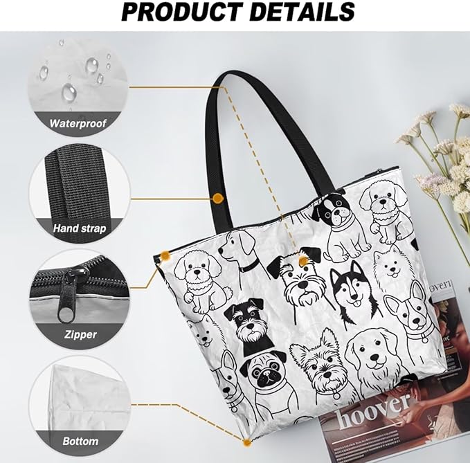 Cartoon Animal Printed DIY Coloring Tote Bag Waterproof Paper Handbags for Women Large Travel Shoulder Bags Purses