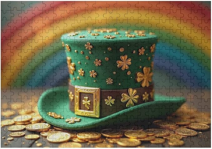 Wooden Puzzle - St Patrick's Day Hat Wooden Puzzles for Adults 300 Pieces Challenge Puzzles，Educational Games，Family Puzzles，Unique Gifts for Wall Art ，Funny Puzzles