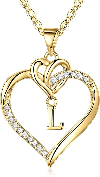 STORUP Valentines Gifts for Women Teen Girls - Heart Initial Necklaces for Women Girls, 14K-Gold-Plated CZ Initial A-Z Heart Necklaces for Teen Girl Jewelry Valentines Gifts for Her Mom Wife Sister