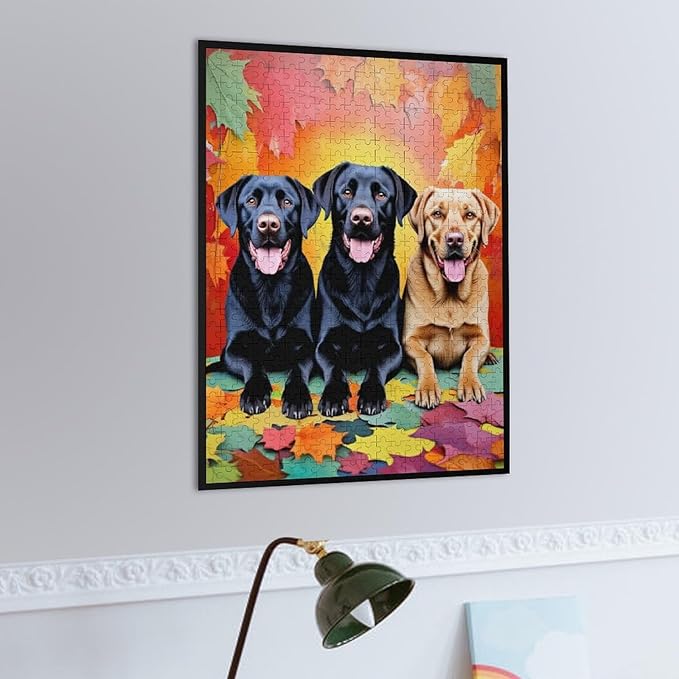 Puzzles for Adults 500 Pieces Wooden Jigsaw Puzzle - Labrador Retriever Dog in Autumn Park Theme Puzzle，Party Games，Family Toys，Educational Puzzles，Stress Relief Wooden Puzzle，Home Decoration