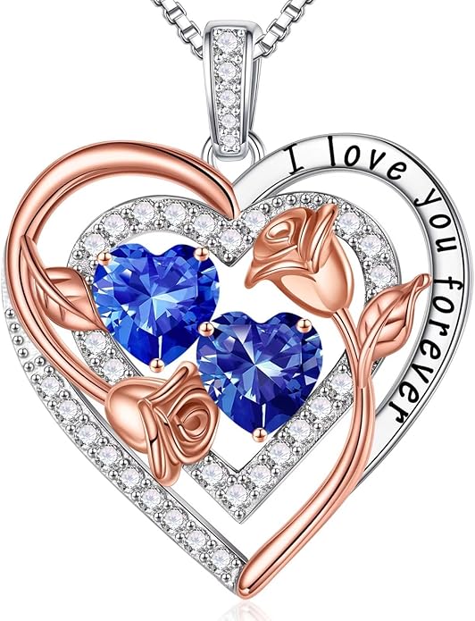 Iefil Valentines Day Gifts for Her - Sterling Silver Birthstone Necklace Anniversary Birthday Gifts for Her Wife Mom Daughter