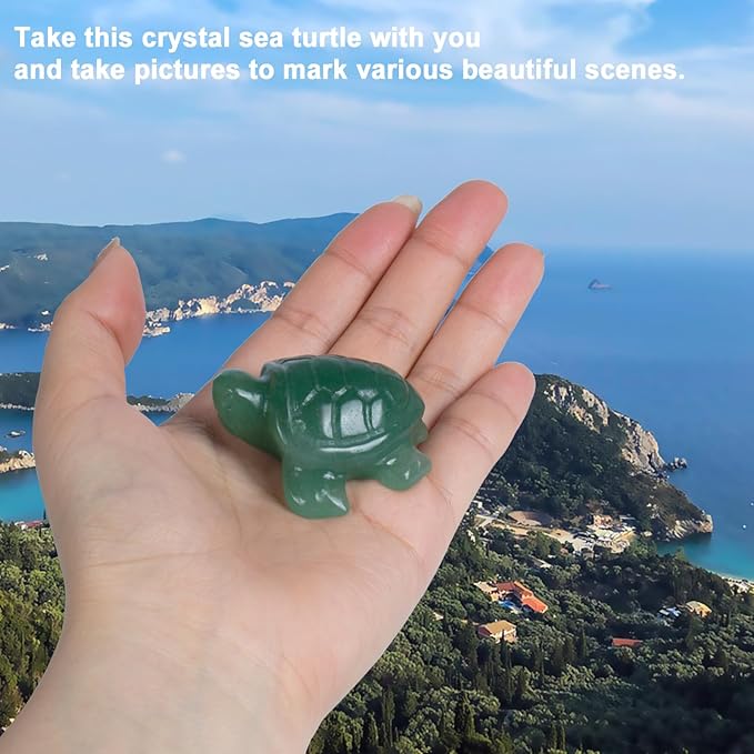 Crystal Travel Sea Turtle Figurines, Green Aventurine Sea Turtle Travel Gifts for Women Men Travelers, Hand Carved Good Luck Charm, Spiritual Companion Collectible Animal Statue Decors 2.1"
