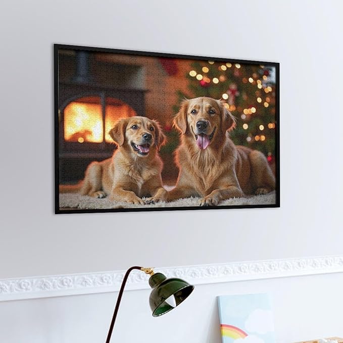 Wooden Puzzle - Golden Retriever in The Christmas House Jigsaw Puzzles，Wooden Puzzles for Adults 1000 Pieces Challenge Puzzles，Educational Games，Family Puzzles，Unique Gifts for Wall Art