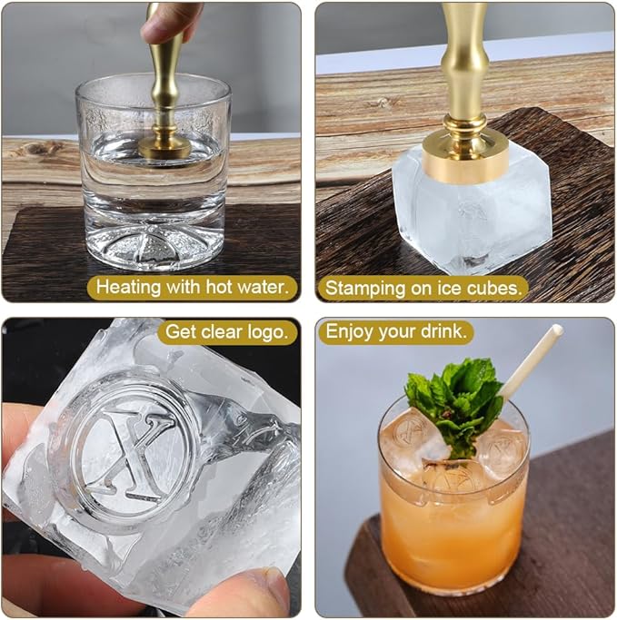 Ice Cube Stamp for Cocktails Ice Stamp Brass Head with Handle, Ice Branding Stamp for Ice Cubes Cocktail Whiskey Drinks Party Wedding Making DIY Crafting (Letter X)
